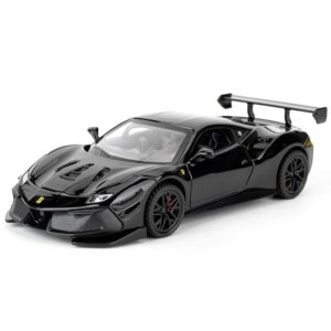 FEXXA😍 1:32 Ferrari 488 Model Car, Die-cast Alloy Car with Pullback Function, Children's Toy Car with Light and Sound, Collector's Model Toy, Children's Gift (Black)